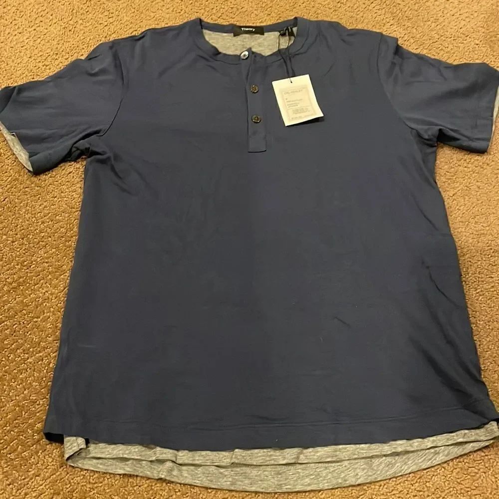 Theory Mens Blue & Grey Three Button Short-sleeve Shirt